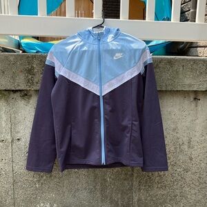 Super cute Nike zip up! Light blue, dark purple and white!! Super comfy